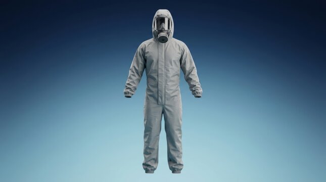 Level C biohazard suit 3D render, respirator PPE protective suit visualization, hazmat coverall filtration system model, sealed bio containment garment, industrial safety gear