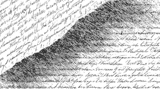 Black and white textured background of old handwritten script with diagonal hatching