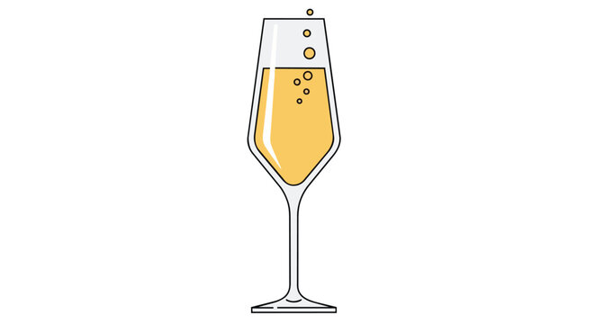 Champagne Flute Glass with Sparkling Wine and Bubbles Illustration for Celebration and Toasting