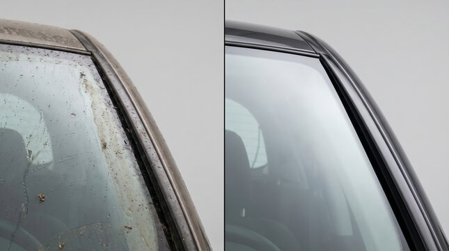Dirty versus Clean Car Windshield and Roof Before After Detailing