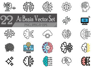 Fototapeta premium AI Brain Technology Vector Icon Set with Neural Network and Machine Learning Concepts