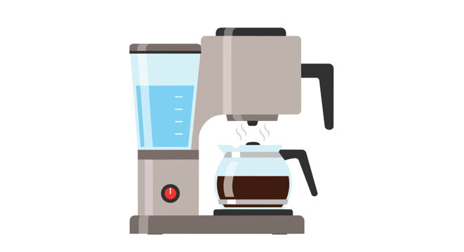 Modern Electric Drip Coffee Maker Illustration with Water Reservoir and Freshly Brewed Pot of Coffee for Kitchen Appliance Design