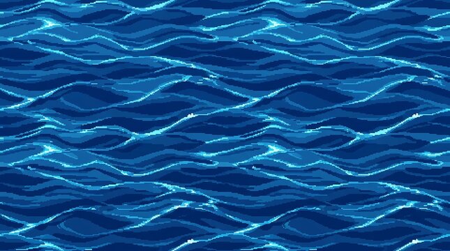 Seamless digital pattern of flowing dark blue ocean water surface waves