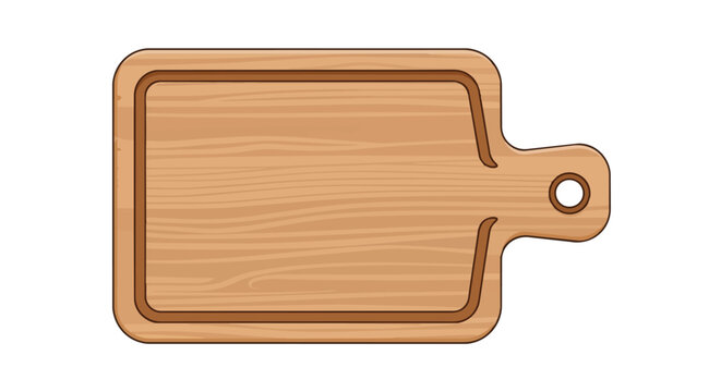 Wooden Cutting Board Illustration Isolated on White Background with Handle and Natural Wood Grain Texture
