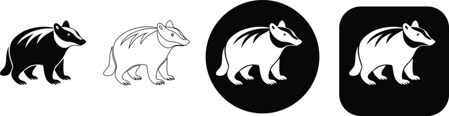 Obraz premium Collection of badger solid black, line circular and rounded square animal wildlife