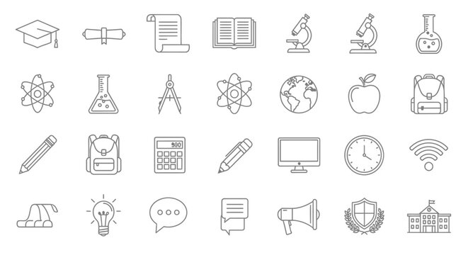 Education Icons Set: Knowledge, Learning, Science, and School Concepts