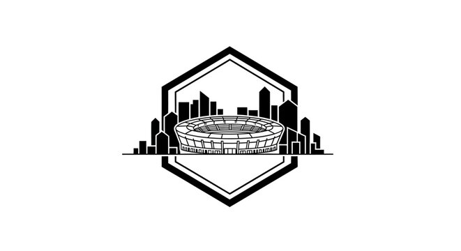 Modern Stadium Architecture with City Skyline Silhouette.