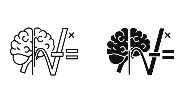 Brain with mathematical equation symbol vector icons in black and white