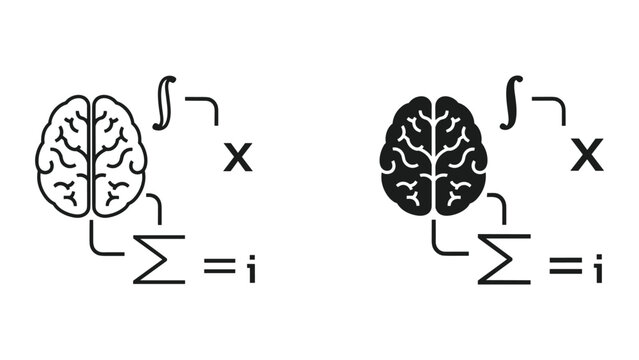 Brain with mathematical symbols and equations on white background for science and education concepts