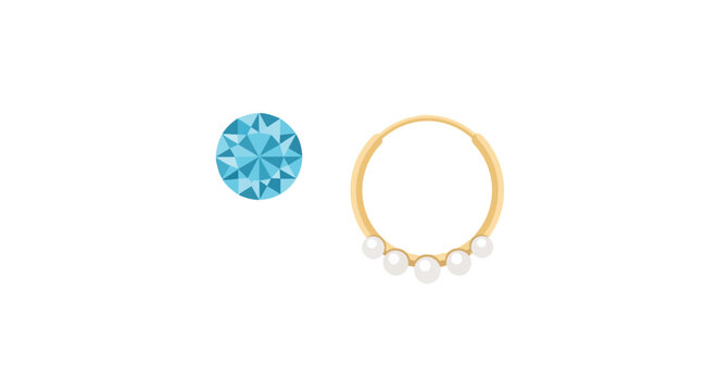 Elegant Golden Hoop Earring Decorated with White Pearls and a Brilliant Round Blue Gemstone Illustration