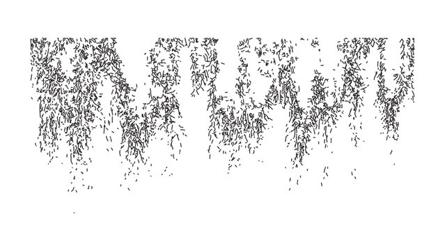 Abstract hanging fern plant sketch pattern illustration on a dark gray grid background.