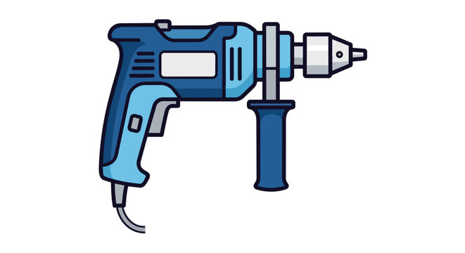 Professional Electric Blue Power Drill Illustration Isolated on White Background for Home Improvement and Construction Projects