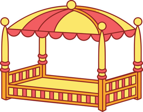 Royal Wedding Palanquin Traditional Design. Ornate Wedding Palanquin Royal Ceremony Concept. Indian Royal Wedding Palanquin Illustration. Traditional Luxury Bridal Palanquin Royal Procession Design.
