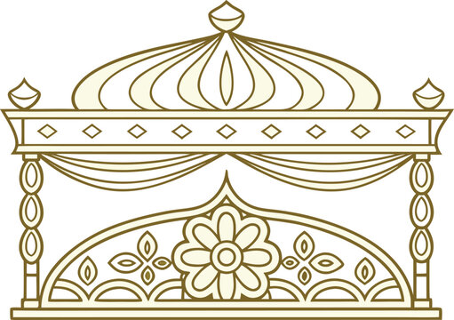 Royal Wedding Palanquin Traditional Design. Ornate Wedding Palanquin Royal Ceremony Concept. Indian Royal Wedding Palanquin Illustration. Traditional Luxury Bridal Palanquin Royal Procession Design.