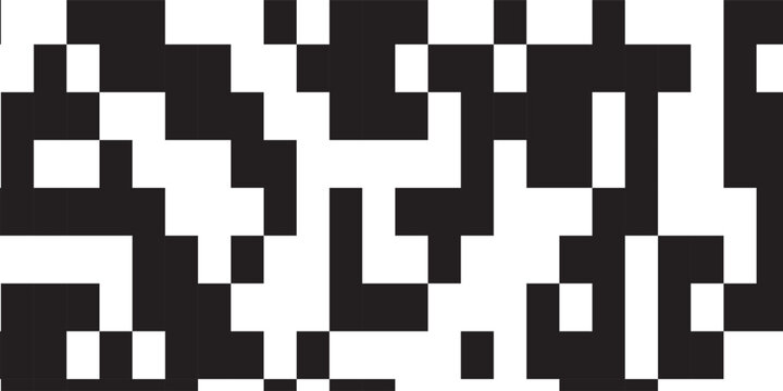 QR code abstract seamless pattern with black and white chaotic squares. Bw bg with matrix of encoded message or binary code for scanning by computer or smartphone. Vector monochrome tech background