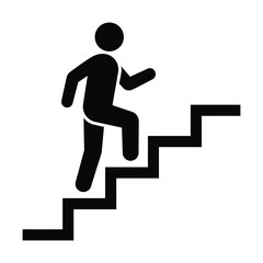 Stick figure walking up stairs, vector icon of progress, career growth, and success concept. Step by step improvement and business development symbol. © Creative SA