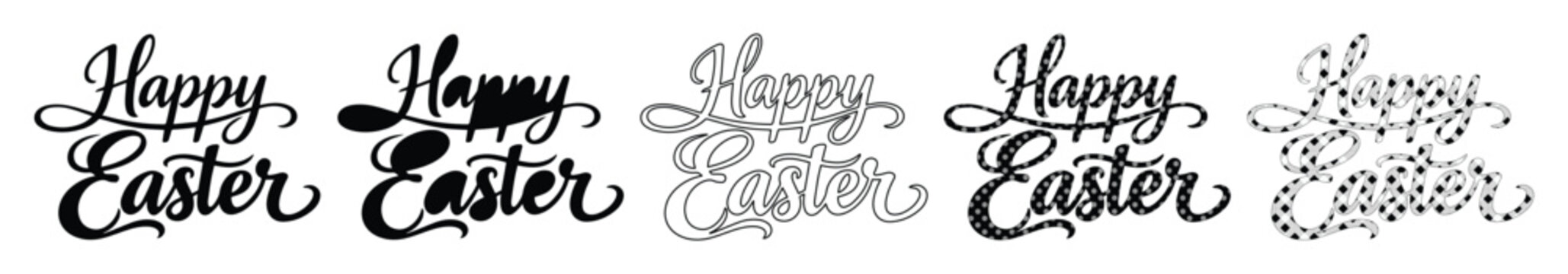 Happy Easter Calligraphy Vector Set, elegant black and white holiday lettering, festive greeting card design element, decorative script typography for spring celebrations