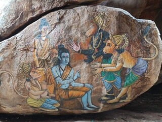 a mural of Ram, Hanuman and Laxman © Gurusha