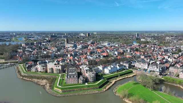 Historic fortified city with riverside waterfront in Europe