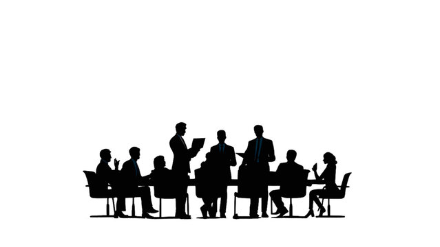 Silhouette people having business meeting around conference table