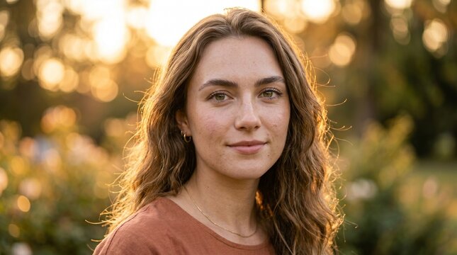 Professional portrait of a woman in golden hour sunlight