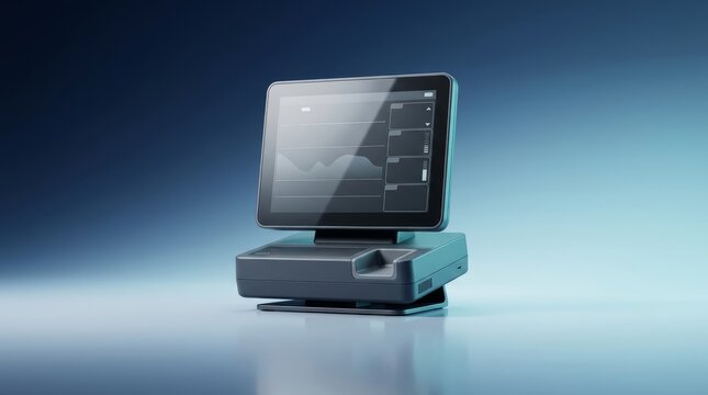 Desktop pulse oximeter station 3D render, ICU oxygen saturation monitoring device visualization, hospital SpO2 medical equipment model, bedside vital signs system