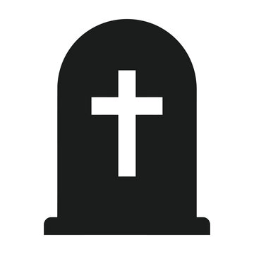 black tombstone with white cross symbol