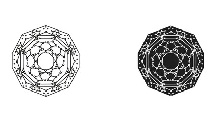 Fototapeta premium Intricate black and white geometric patterns forming octagonal shapes with interconnected lines and dots