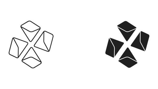 A set of two identical logos with four envelopelike shapes arranged in a circular pattern