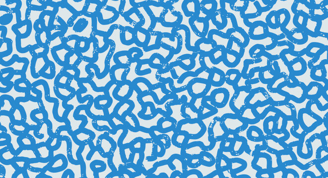Abstract blue doodle pattern on white background, hand drawn scribbles seamless texture, organic wavy line art vector illustration for fabric print