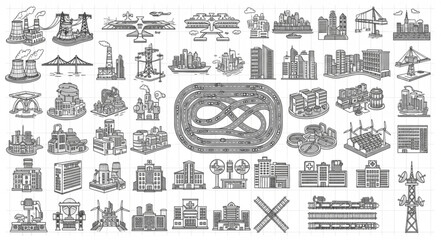 Obraz premium Collection of Architectural Building Icons and Symbols.