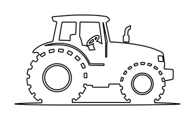 Obraz premium Agricultural tractor line art vector, farm vehicle outline illustration, heavy machinery icon, farming equipment graphic resource for rural industry design.