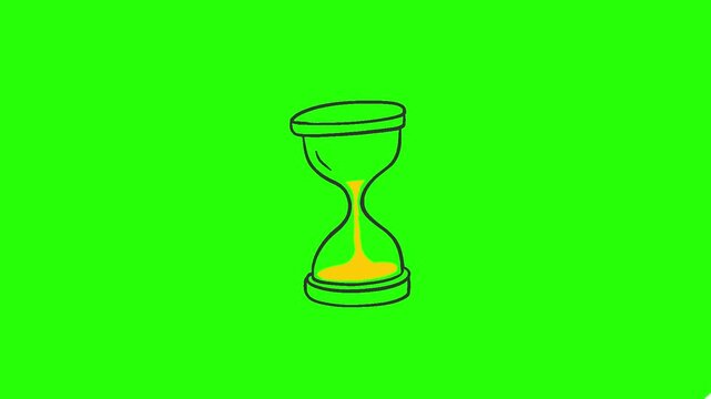 Animated hand-drawn hourglass with flowing sand, available on green screen and white background. 4K doodle style, perfect for countdown, time, deadline videos.