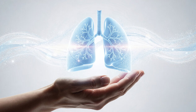 Human hand hold healthy lung illustration, concept of organ donation and health