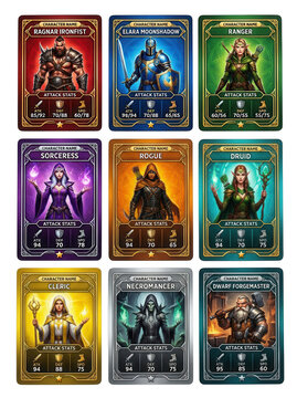 Fantasy character cards with transparent background