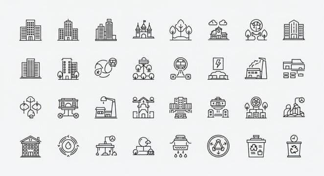 Collection of various icons representing different industries and concepts.