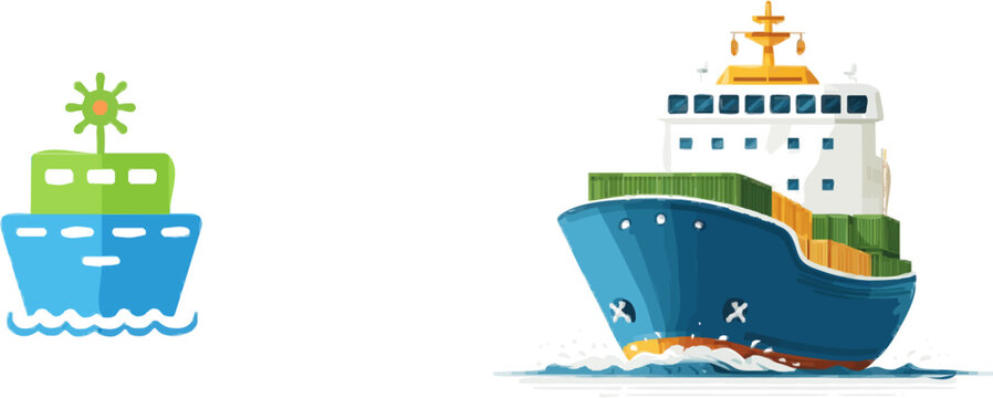 A sleek cargo ship stern with a detailed propeller and rudder stands proudly on calm waters, exuding modernity and efficiency in its clean design against a pristine white background