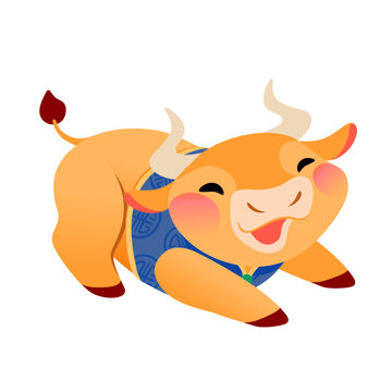Happily playing Chinese zodiac animal baby ox
