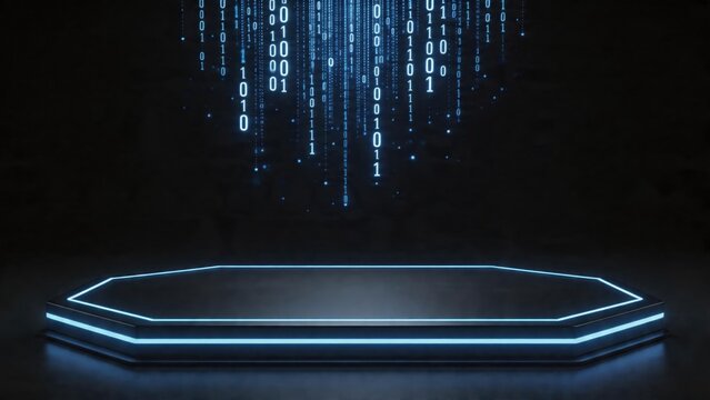 Digital binary code over glowing platform