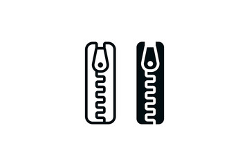 Minimalist black and white zipper icon with open and closed variants. © Lora