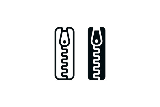 Minimalist black and white zipper icon with open and closed variants.