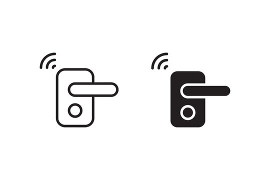 Smart door lock icons with wireless signal for modern security systems.