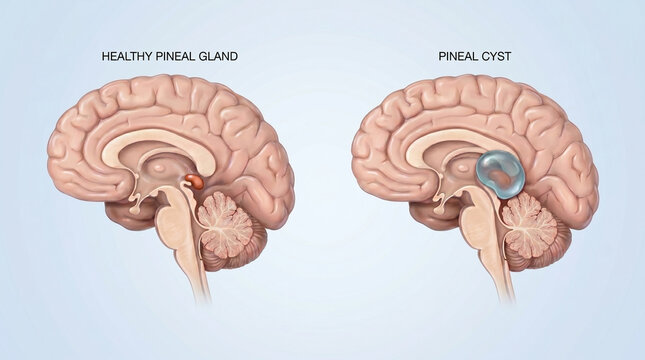 Pineal Cyst Brain Anatomy and Healthy Pineal Gland Comparison
