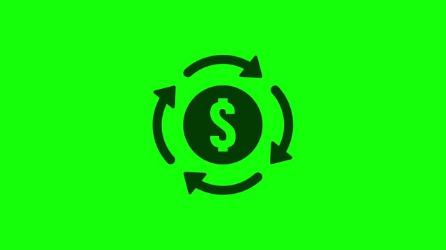 Looping roi return investment animation icon with rotating arrow and money dollar growth profit financial performance business concept