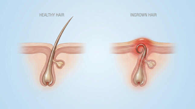 Ingrown Hair Follicle Inflammation and Healthy Hair Anatomy