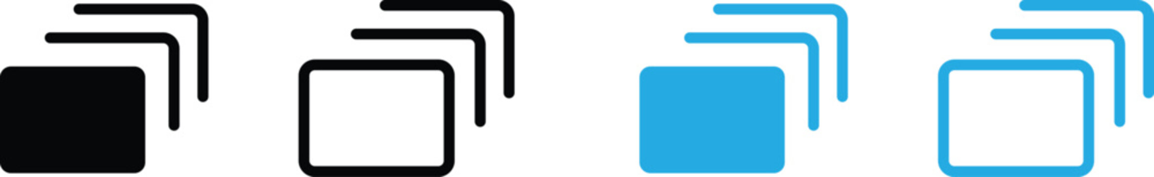 Minimalist multiple tabs or windows icon set in black and blue line styles
