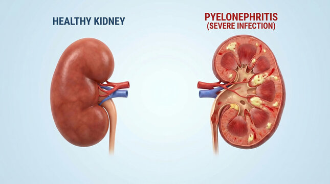 Healthy Kidney vs Severe Pyelonephritis Infection Anatomy