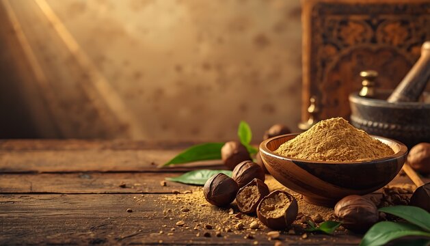 Amla Powder: Natural Ayurvedic Health Boost from Raw Indian Gooseberry for Alternative Medicine and Food herbal and Ayurvedic background place for text
