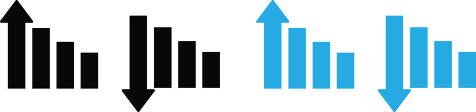 Bar chart icons with arrows up and down