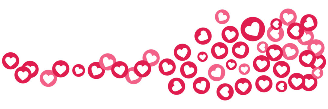 Heart Emoji Reaction Icons, Social Media Like Love Engagement, Flying Hearts Stream Vector Set, Feedback Communication
 Concept, Flat Illustration Isolated